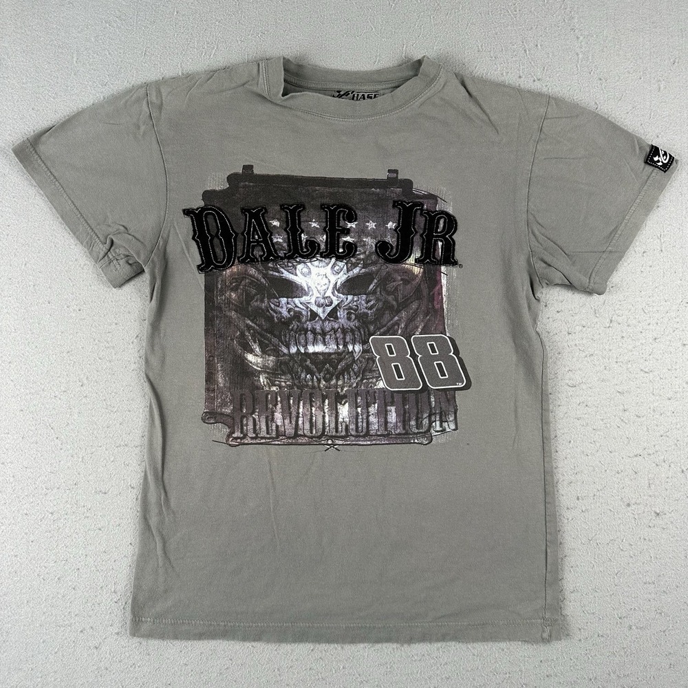 Vtg‎ Y2K Dale Jr. Revolution T Shirt Men's Medium Gray Embroidered Skull 88 Race